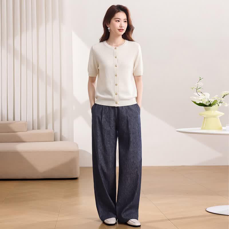 Women's Lyocell Linen Blend Short Sleeve Knit Cardigan