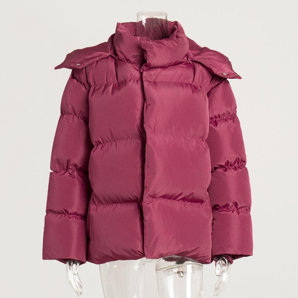 Womens Loose Solid Hooded Thick Padded Warm Winter Jacket