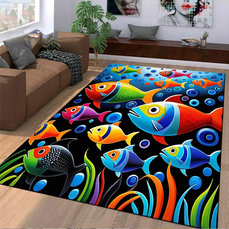 Colorful Tropical Fish Pattern Carpet for Bedroom or Living Room Decor Suitable for use as an anti-slip for living room bedroom sofas