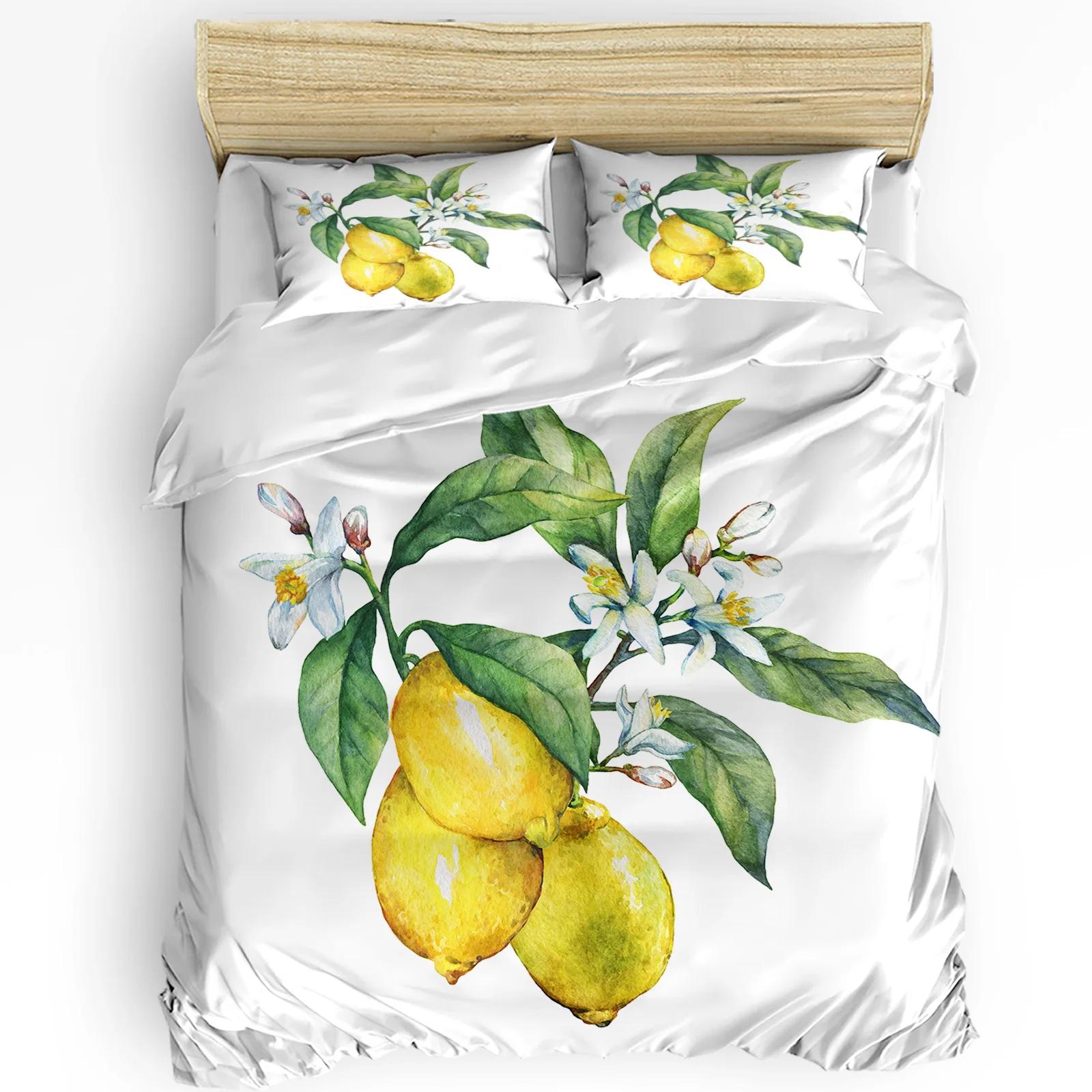 

3pcs Bedding Set Plant Lemon Flowers White Home Textile Duvet Cover Pillow Case Boy Kid Teen Girl Bedding Covers Set (135x200cm)