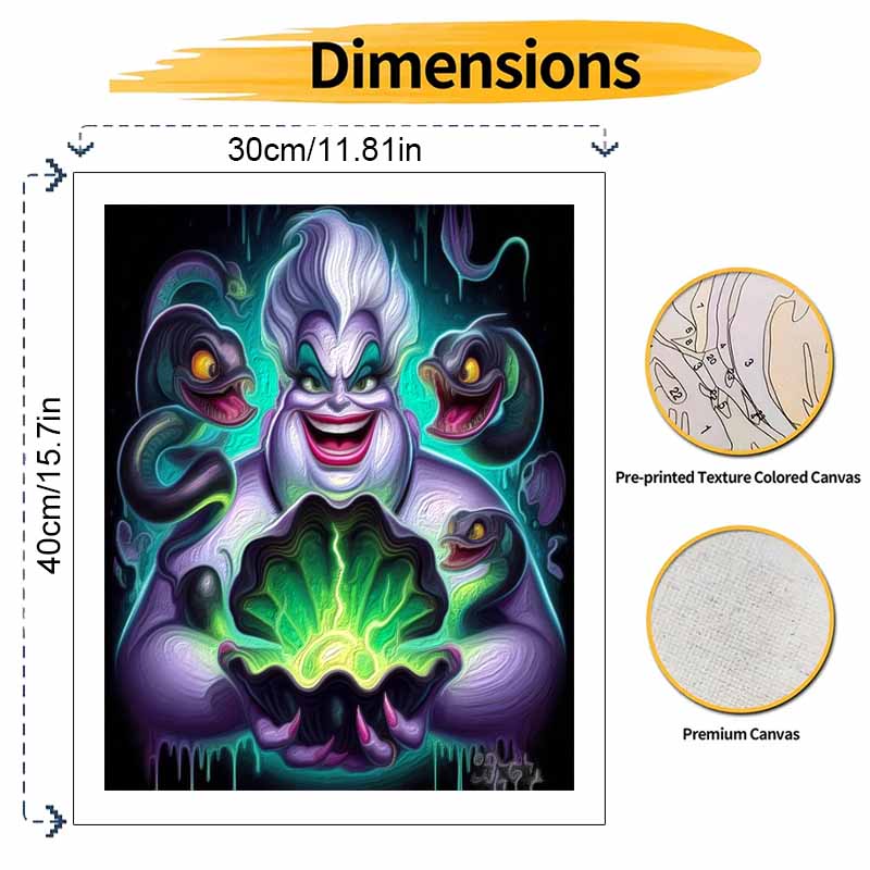 Disney Ursula Sea Witch Oil Painting Kit Home Bedroom Wall Decor Handmade Gift Art Crafts Painting Canvas Fun Glowing Magic Decor