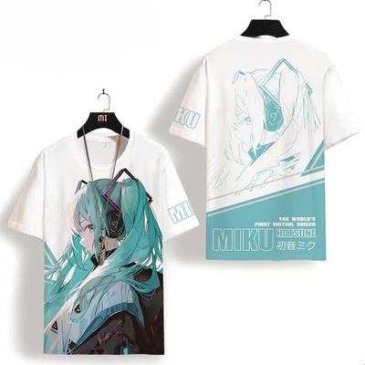 Футболка з 3D-принтом Аніме Hatsune Miku Жіноча Літня Чорна з Круглим Вирізом Топи Футболка Дівчина Вуличний Одяг Японський Стиль Унісекс