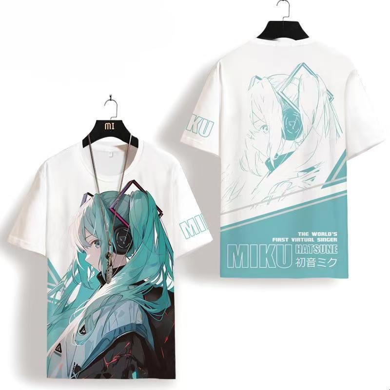 

Футболка с 3D-принтом аниме Hatsune Miku для женщин, летняя, черная, с круглым вырезом, топы в стиле Харадзюку, футболка для девушки, уличная одежда, японский стиль, унисекс XL