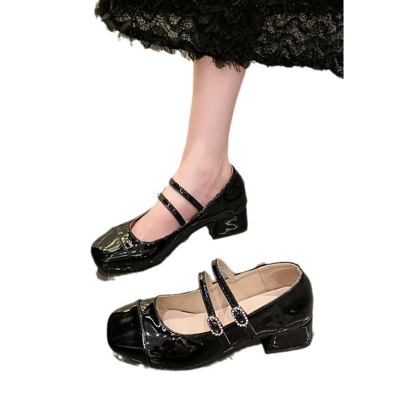 French Small Fragrant Style Square Head Thick Heel Summer New Women's Outer Wear Light Mouth One-word Buckle Belt Fashionable and Comfortable Si