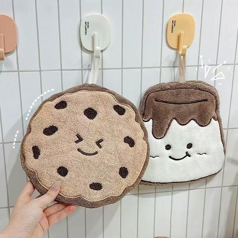 Cartoon Cookies Coral Fleece Hand Towel Bathroom Quick Drying Absorbent Hanging Towel Cleaning Wipe Handkerchief For Kitchen