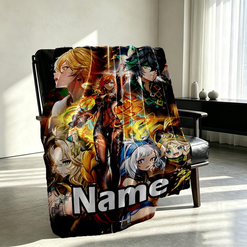 Personalizowany koc z nadrukiem Genshin Impact, Dekoracja domu, Sypialni, Sofy, Kempingu, Kanapy, Prezenty na Urodziny Boże Narodzenie