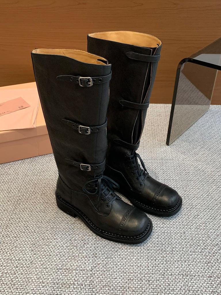 Big Tube Circumference Catwalk Model Retro Style Martin Boots 2025 New Lace-up Locomotive Boots Polished Leather Knight Boots