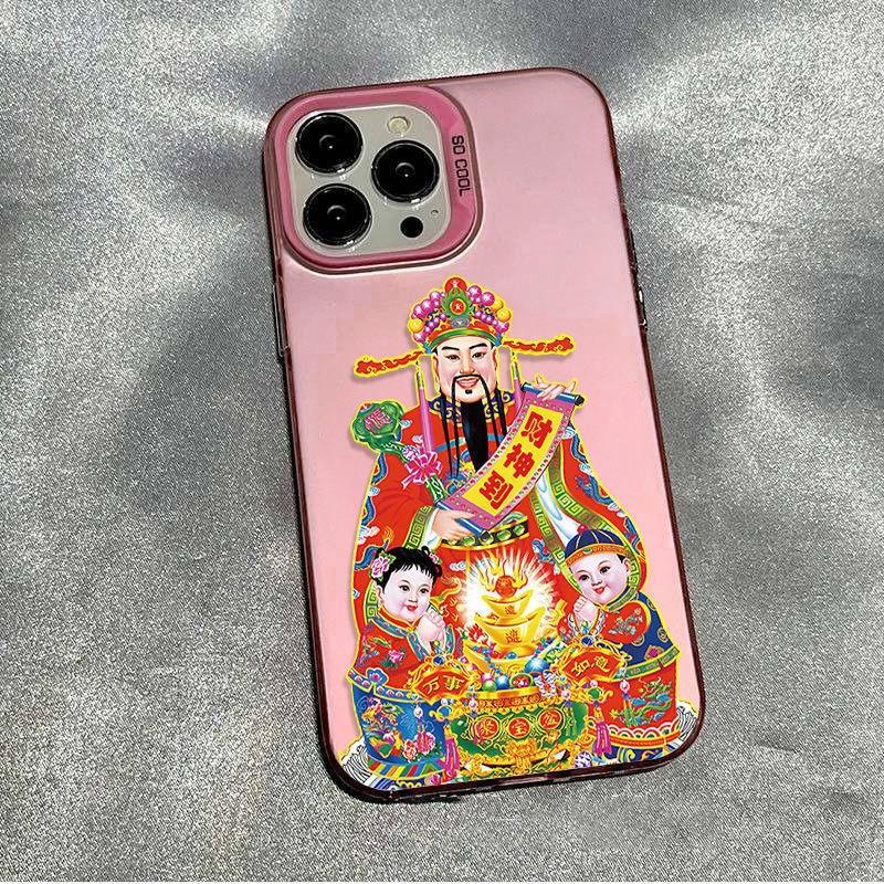 God of Wealth iPhone15 mobile phone case Apple 14promax new 13 big red 12 Chinese style xs matte 11