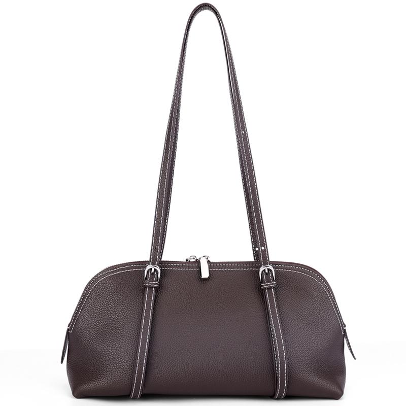 

Women s Genuine Leather Shell Bag Minimalist Zipper Shoulder Bag with Adjustable Strap Casual Tote Handbag for Daily Commute 31x11x16cm кофейный