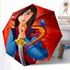 Disney Mulan Automatic Open/CloseUmbrella-CuteUmbrella with Cute Design, Portable 3-Fold Compact Umbrella for Men & Women, Valentine's Day M