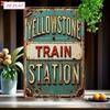 Vintage Yellowstone Train Station Metal Sign 12x8 Inch, Retro Farmhouse Wall Decor for Home Bar Cafe Garden