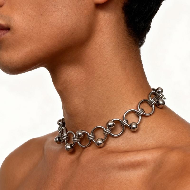 Vintage Punk Interlocked Link Chain Necklace Adjustable Alloy Neckchain Jewelry for Casual and Party Wear