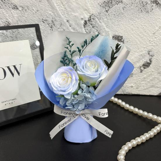 2 Heads Mini Aromatherapy Soap Rose Bouquet Scented Artificial Flower Arrangement for Women Romantic Preserved Floral Gift for Women Mom