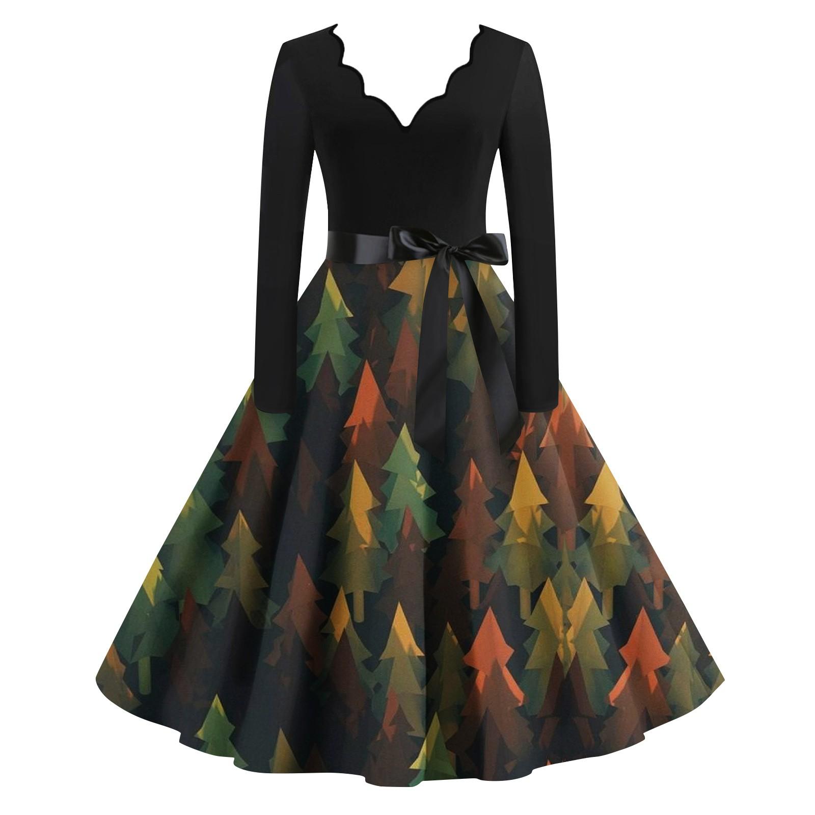 

Женские повседневные модные длинные платья с длинным рукавом в стиле ретро с графическим принтом в винтажном стиле на осень XL