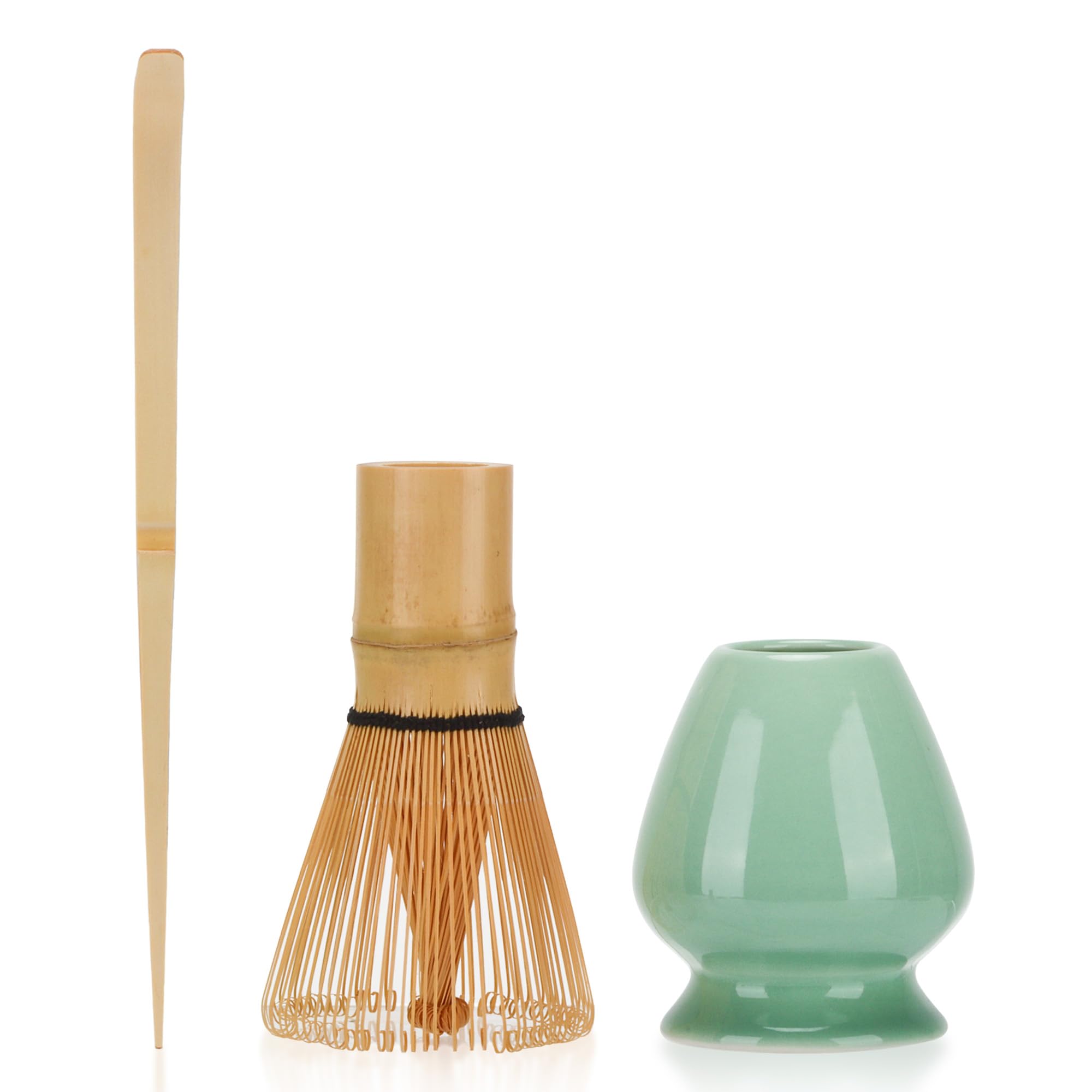 

DiDiBirDi Matcha Tea Whisk Set, Bamboo Tea Whisk, Traditional Spoon, and Ceramic Tea Stand (Green)