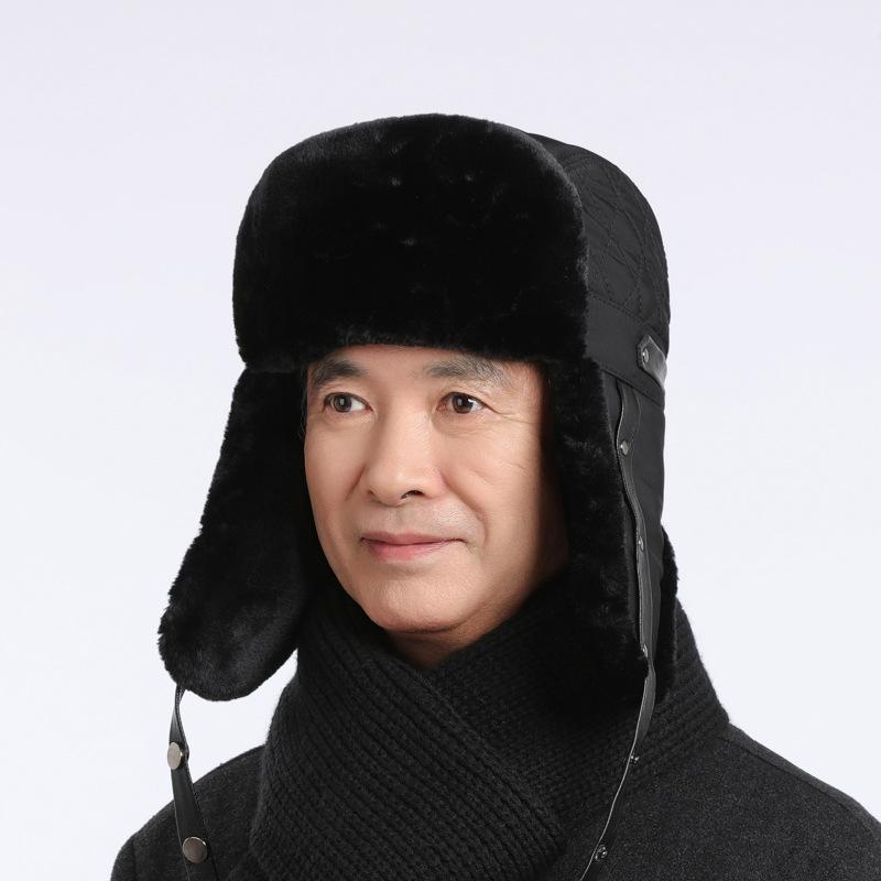 

Теплая шапка для мужчин среднего возраста, ветрозащитная шапка-бомбер, зимняя толстая хлопковая шапка, утепленная шапка для верховой езды чёрный