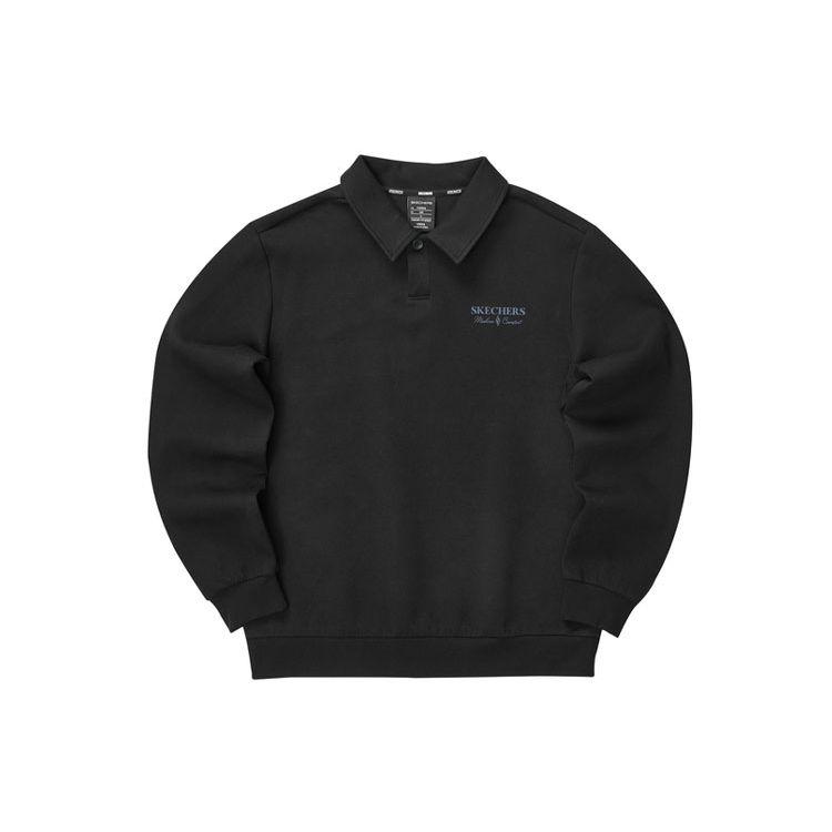 Skechers Retro Solid Color Polo Neck Knitted Pullover Sweatshirt Men sweatshirt Carbon-Black L323M058-0018 S