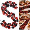 Fall Leaves Decoration Artificial Maple Leaf Garland, Autumn Faux Vine, Black & Red Halloween Party Backdrop Hanging Vine Garland for Fireplace Front