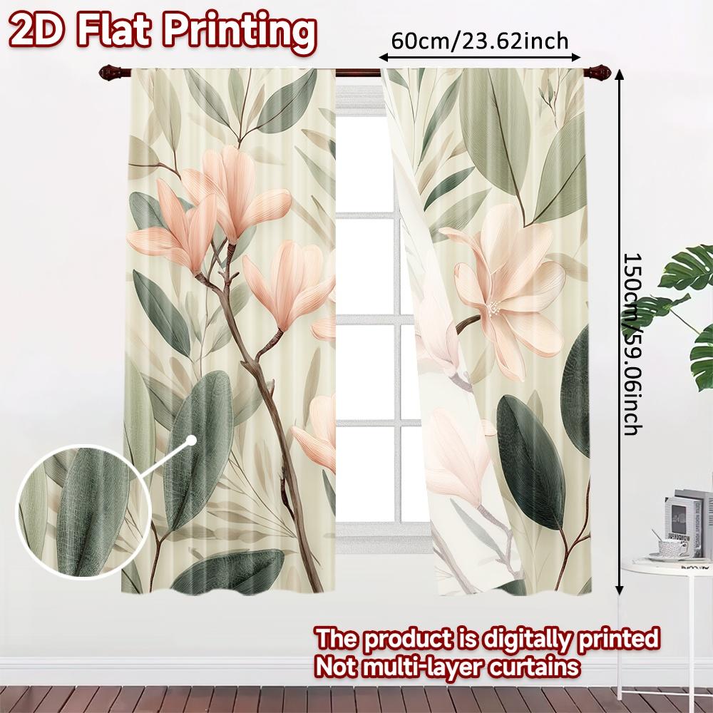 Set Of 2 Flat Printing Curtains Without Rod Floral Spring Design Holiday April Fools Is Day Printed Semi Curtain With Light Filtering Polyester