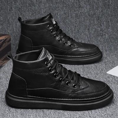 Men's High Top Boots Fashion Casual Leather Boots Lace Up Ankle Booties Classic Black Business Boots for Men Botas Hombre2025