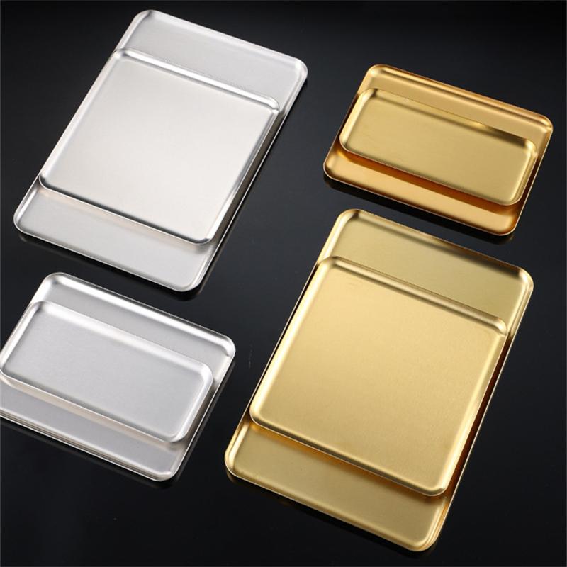 Sølv Gull Serveringstallerken i rustfritt stål Restaurant BBQ-spyd Sushibrett Stort, grunt brett Matoppbevaringsfat til kjøkken