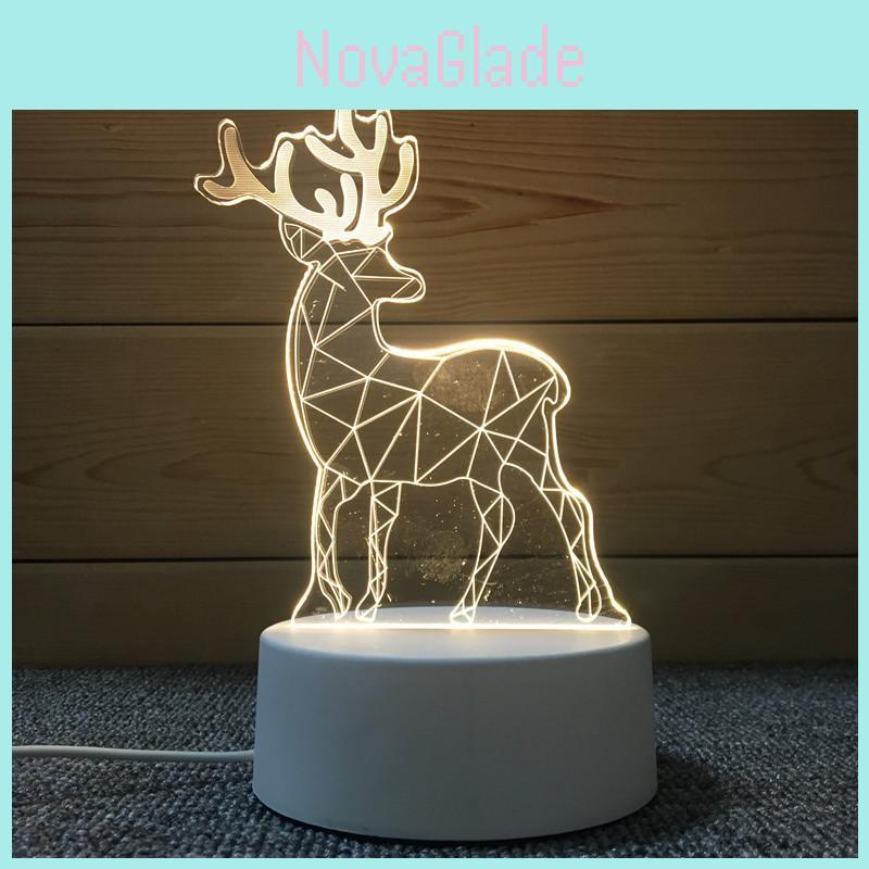 Cute Deer Heart Bear Balloon 3d Night Light Acrylic Table Lamp Nordic Style Gift Diy