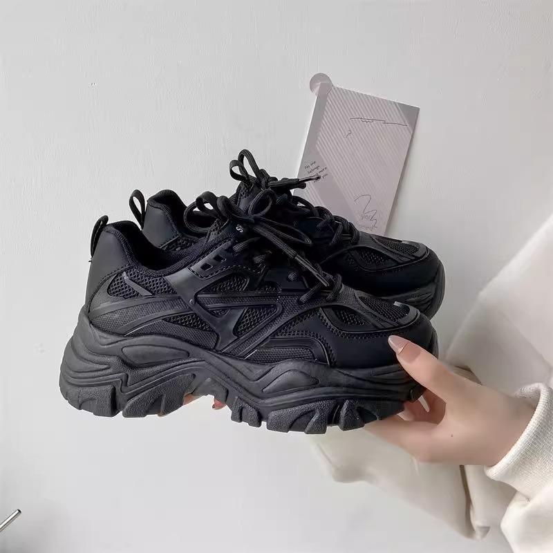New Women New Fashion Platform Sport Shoes Women Summer Black Casual Chunky Sneakers Women Mesh Leather Platform Shoes
