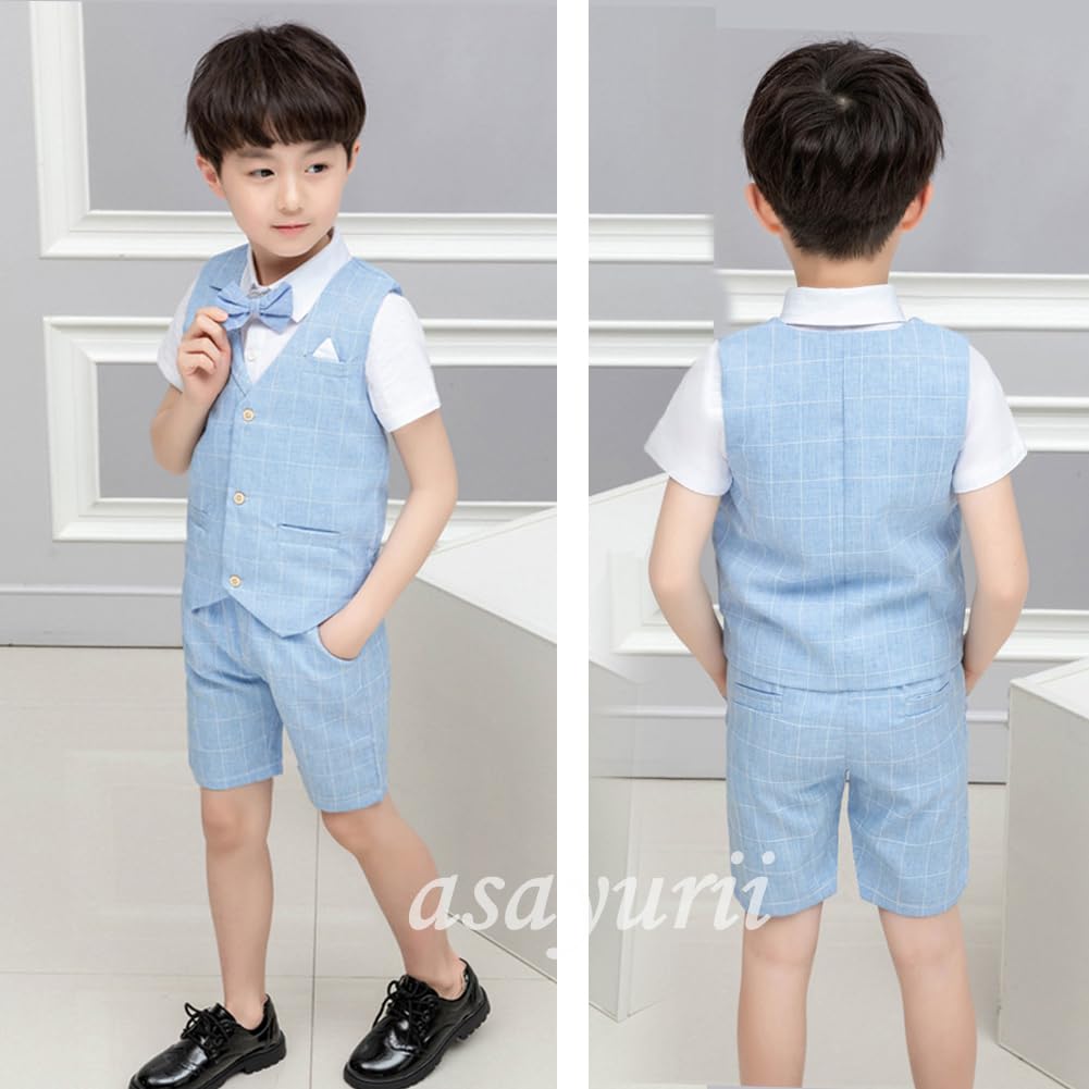 Set de 5 piese pentru bebeluși, cu mânecă scurtă, pentru absolvire la grădiniță, pentru intrarea la școală [asayurii], costum pentru copii, cămașă formală pentru băieți, vară, nuntă,