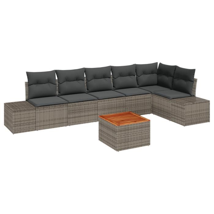 VidaXL Ensemble de Sofa de Jardin 7 Pièces avec Coussins Gris Rotin Synthétique Acacia 3347965