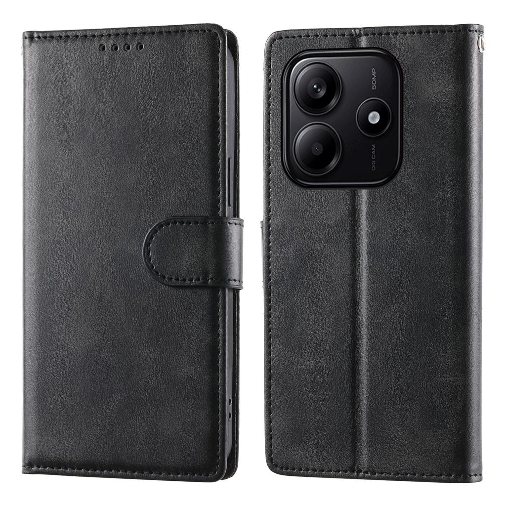 For Xiaomi Redmi Note 14 5G Case Stand Wallet Calf Texture PU Leather Flip Phone Cover with Wrist Strap