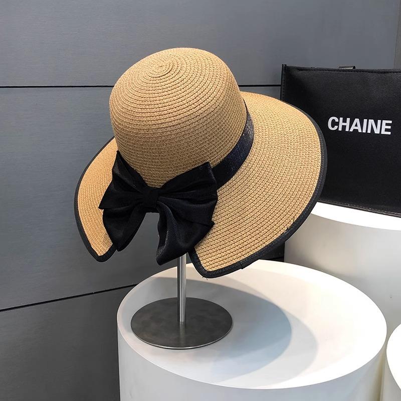 

Straw hat women s bow big brim sunshade sunscreen hat summer seaside vacation show face small sun hat one size fits all хакі