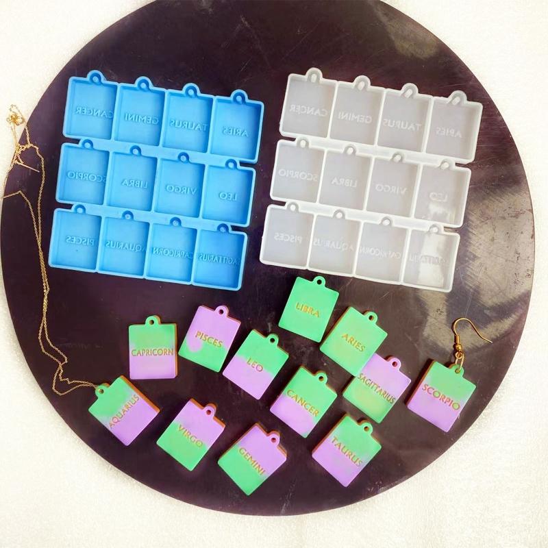 Diy Crystal Epoxy Heart Square Molds Earrings Tag Mold Hanging Pendant Decoration English Letter Mirror Silicone Mold