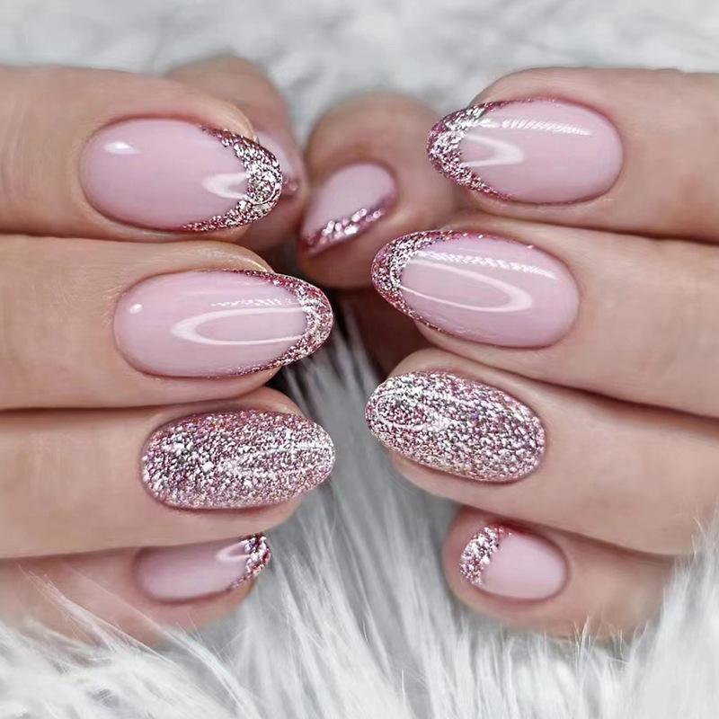 Short Round French Manicure Nail Stickers - European & American Style Yellow Jelly Glue (Temu/Tiktok)