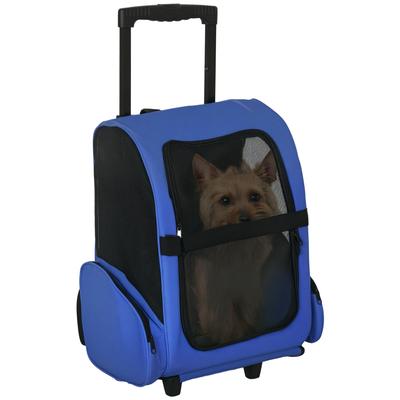 Mochila Transportadora para Mascotas 2 en 1 para Perros y Gatos con Bolsillos Laterales, Asa Telescópica y Ruedas, 42x25x55cm, Azul
