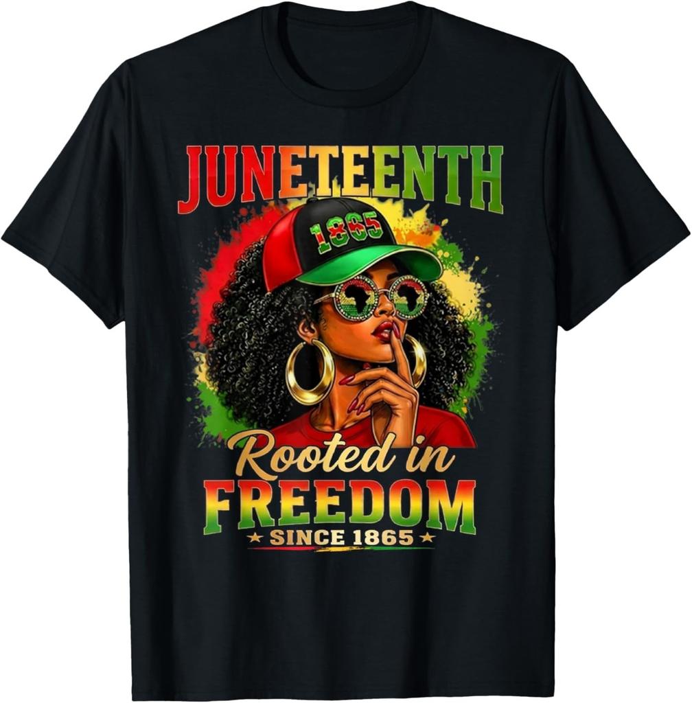 Juneteenth Black Women Girls Rooted in Freedom1865 Afro T-Shirt