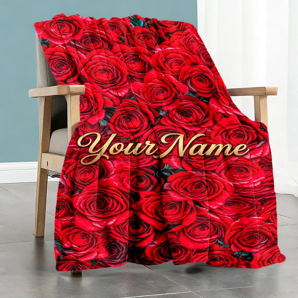 Rose Customize Your Name Blanket Gift Customizable Blanket Comfortable Suitable for Office Chair Livingroom Seaside Couch Ideal for All Seasons