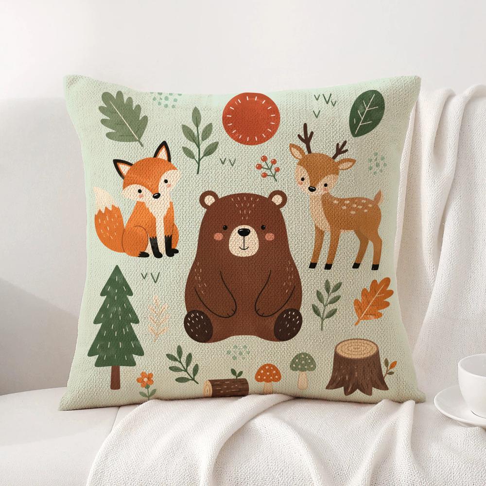 Cartoon Animals Cushion Cover Linen Organic Fabric DoubleSided Printing Sofa Breathable Home Decor Gift Pillow Case