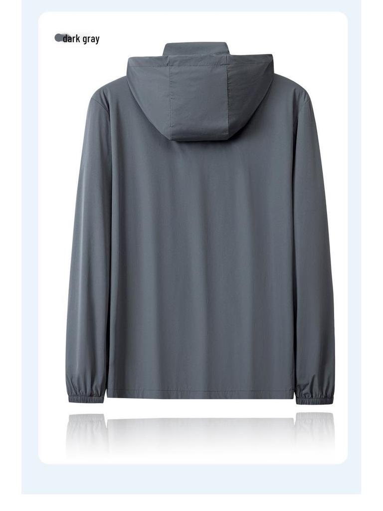 Męska kurtka chroniąca przed słońcem z lodowego jedwabiu z odpinanym kapturem - Luźna, lekka, plus size płaszcz przeciwsłoneczny