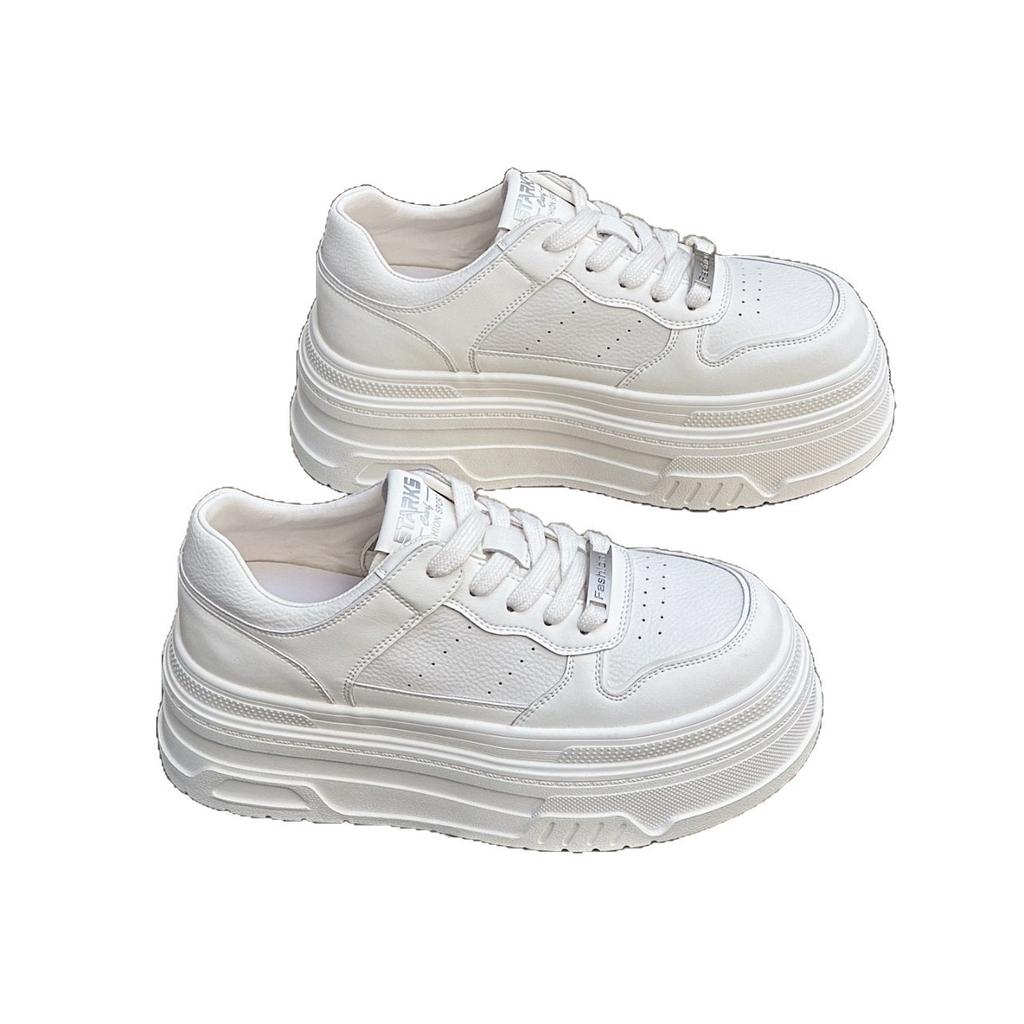 Leather heightened platform white shoes women's 2025 new summer mesh breathable and comfortable versatile ultra-light soft baseplate shoes