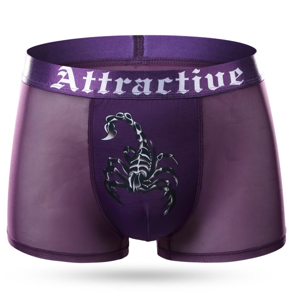 

Мужские дышащие сексуальные трусы-боксеры с принтом «Скорпион», сетчатые ультратонкие шорты-боксеры XXL