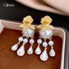 Medieval court style diamond-set flower water drop pearl earrings stud earrings retro versatile earrings