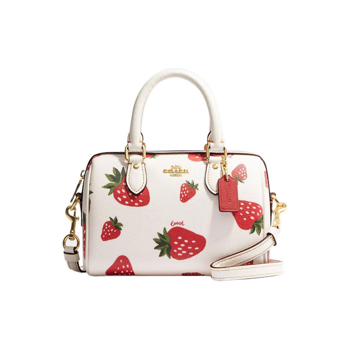 

Coach Rowan 18 Solid Color Gold Logo Strawberry Print Leather Boston Bag Women Handbag Cream Red CH161-IMCAH Basic Set (Bag+Dust Bag)