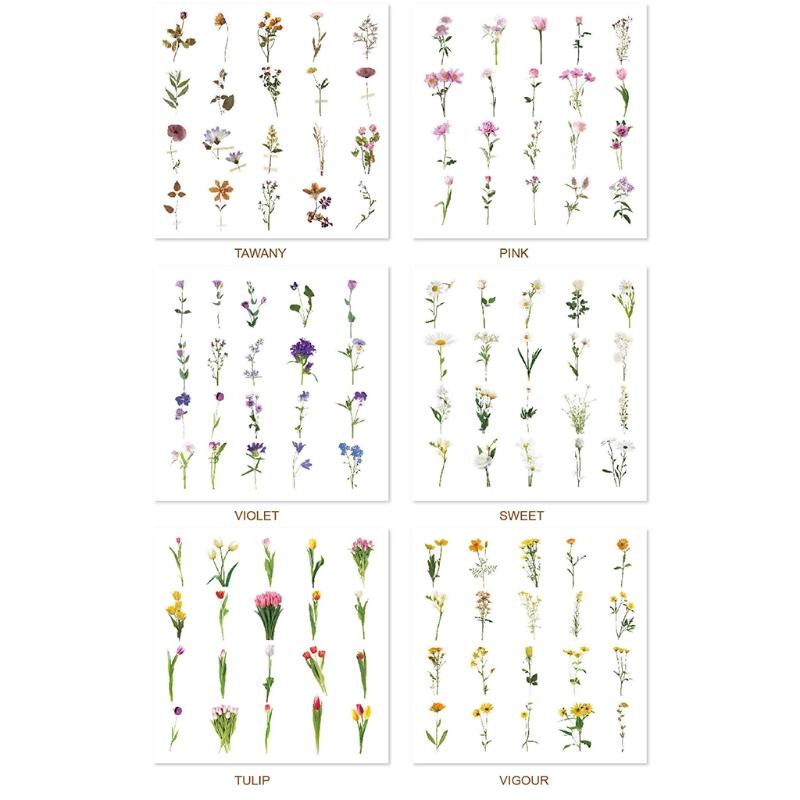 Artificial Flower Stickers Assorted Styles Floral Decorative Scrapbook Stickers Flowers Plant Series Decals for Laptop