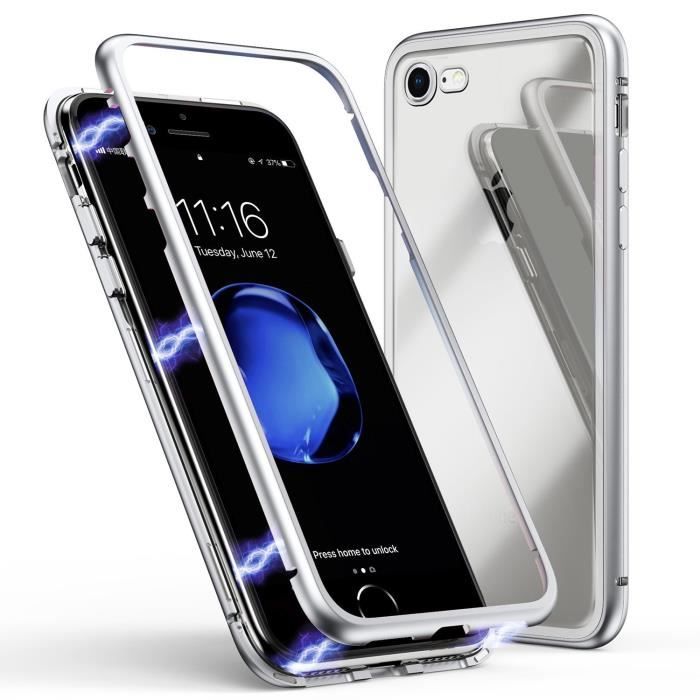 Coque pour iPhone SE 2022 - PHONILLICO - Argent - Protection Métal - Verre Trempé - Ultra Résistant