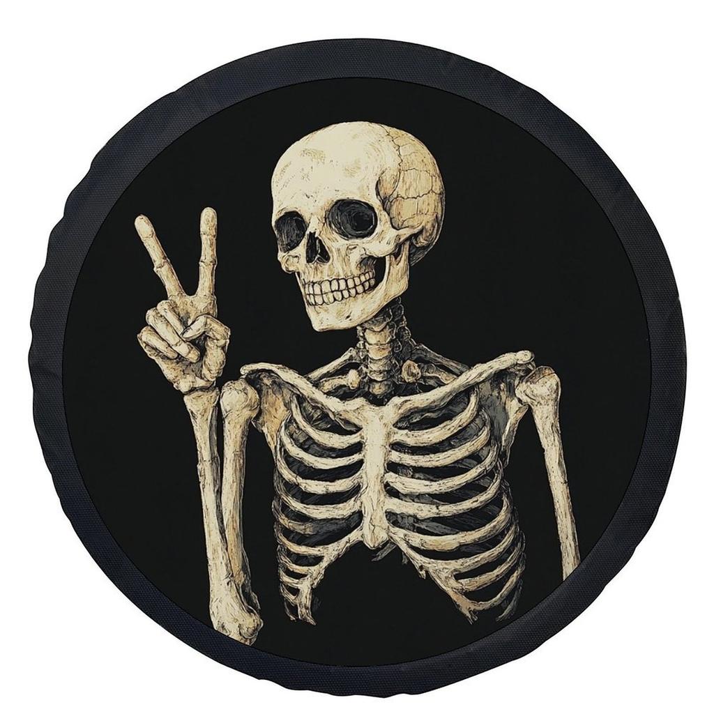Skeleton Peace Sign Anatomical Illustration Polyester Tire Cover Durable Wheel Protector For Car