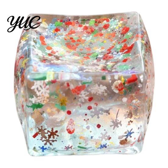 Reusable Stress Relief Hand Toys Christmas Ice Cube Squishy Fidget Toy, Slow Rising Toy Sensory for with Snowflake Glitter, Festive Squeeze