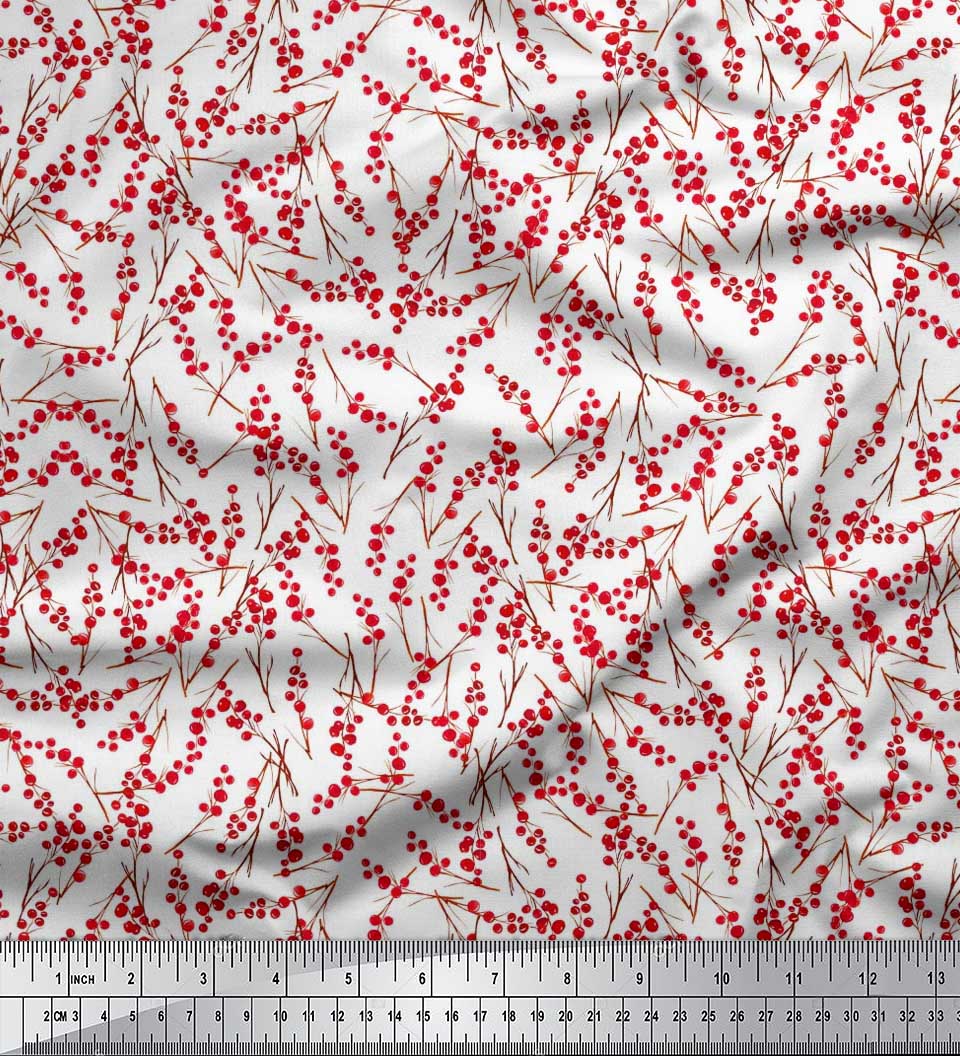 

Тканина для рукоділля Soimoi Japan Crepe Satin Red Berries Fruits Тканина для рукоділля з принтом на метри 42 дюйми 42 Inch Wide - Poly Crepe білий