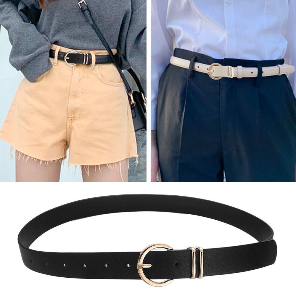 Gold Round Button Women's Belt PU Leather Leather Belt Vintage Waistband Belts Pants