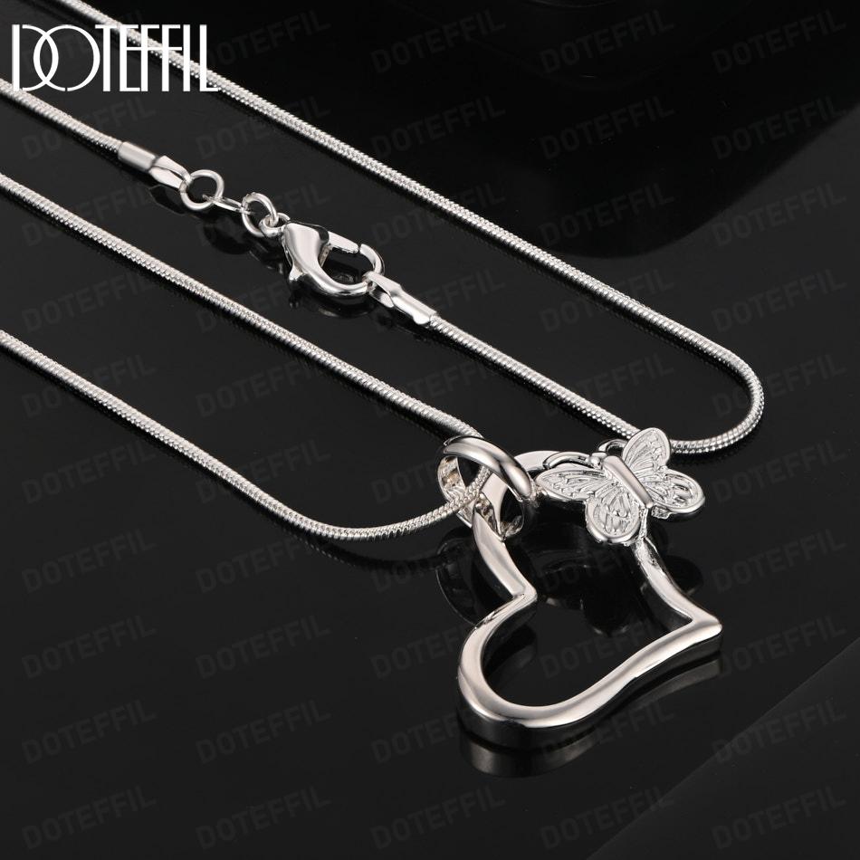925 Sterling Silver Fashion Jewelry Wedding Butterfly Heart Necklace