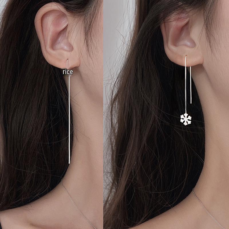 Korean Style Minimalist Tassel Snowflake Earrings for Women - Handmade Christmas Gift